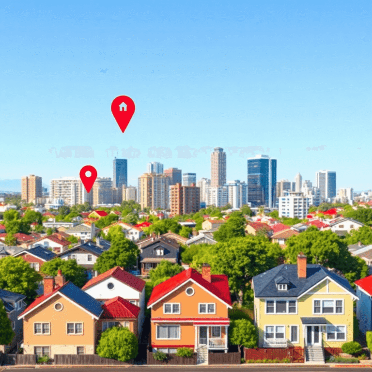 Cityscape of Perth showing residential and modern apartments with house icons representing short-term and long-term rentals under a clear sky.