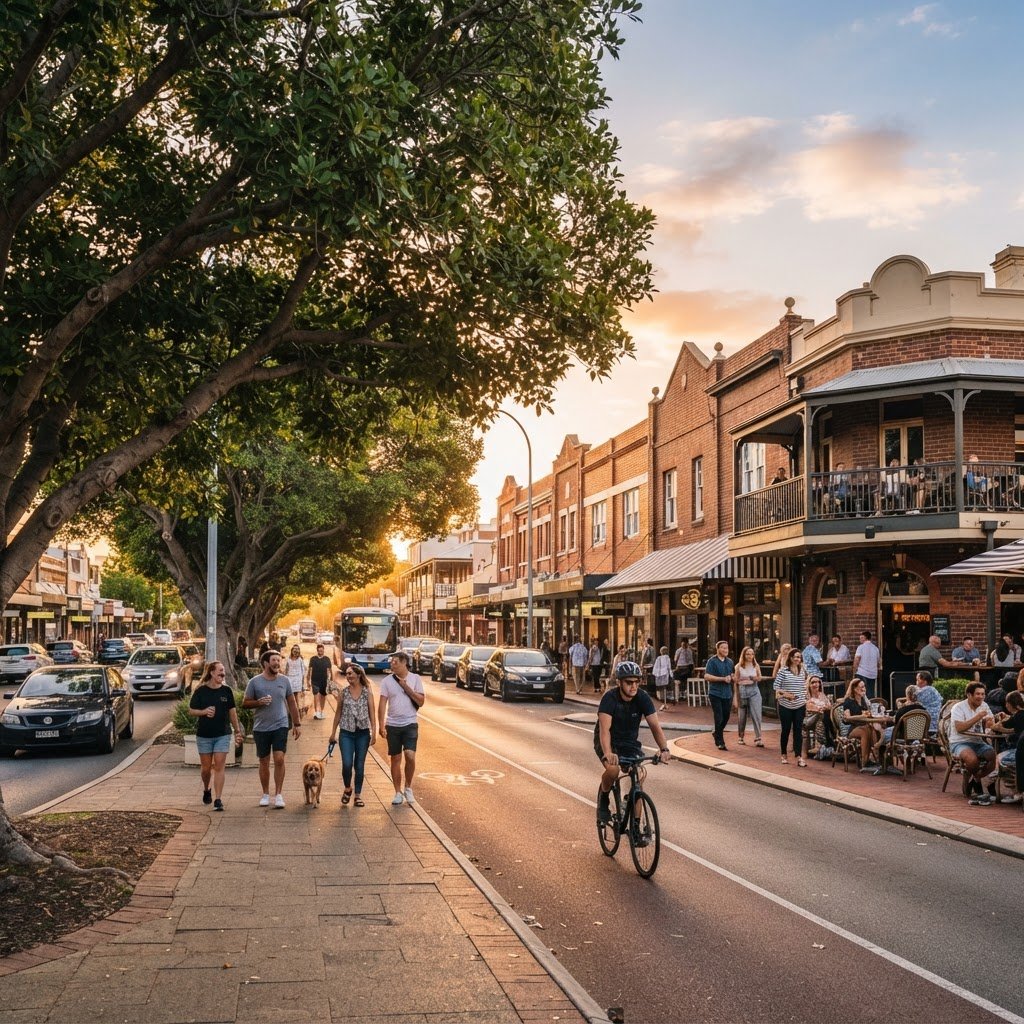 Beaufort Street Perth cafe strip at golden hour