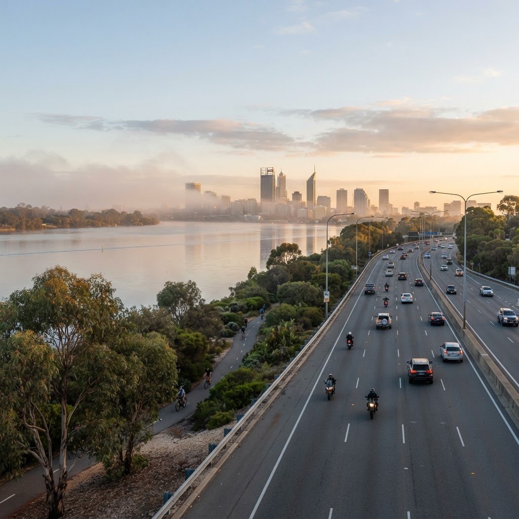 Canning Highway Perth streetscape illustration