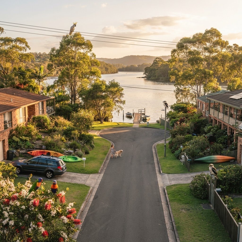 Shelley riverside living streetscape illustration